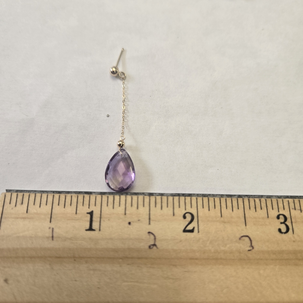 14K Solid Yellow Gold Semiprecious Amethyst Drop Earrings - - Picture 9 of 12